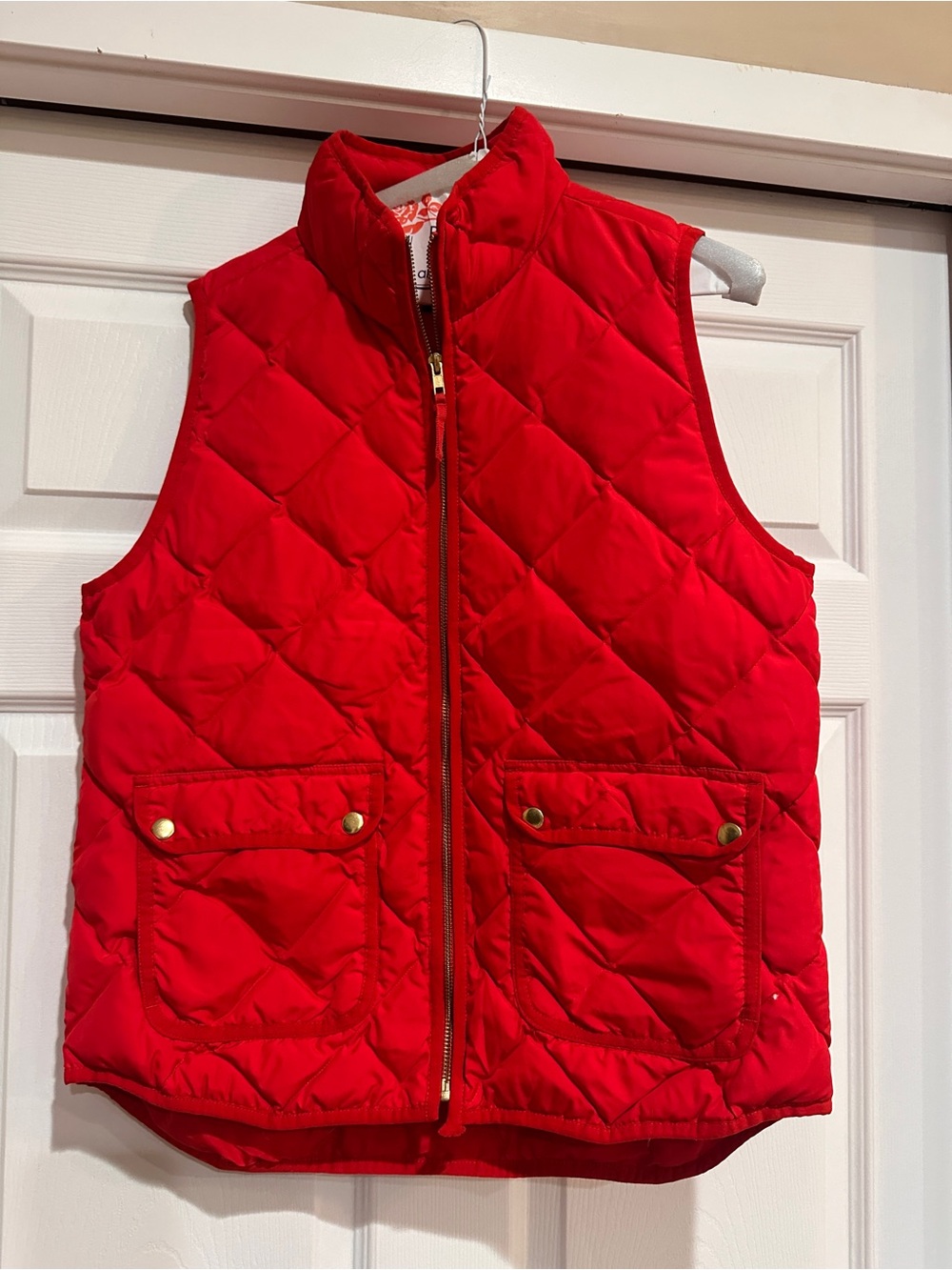 J. Crew Bright Red Quilted Puffer Vest